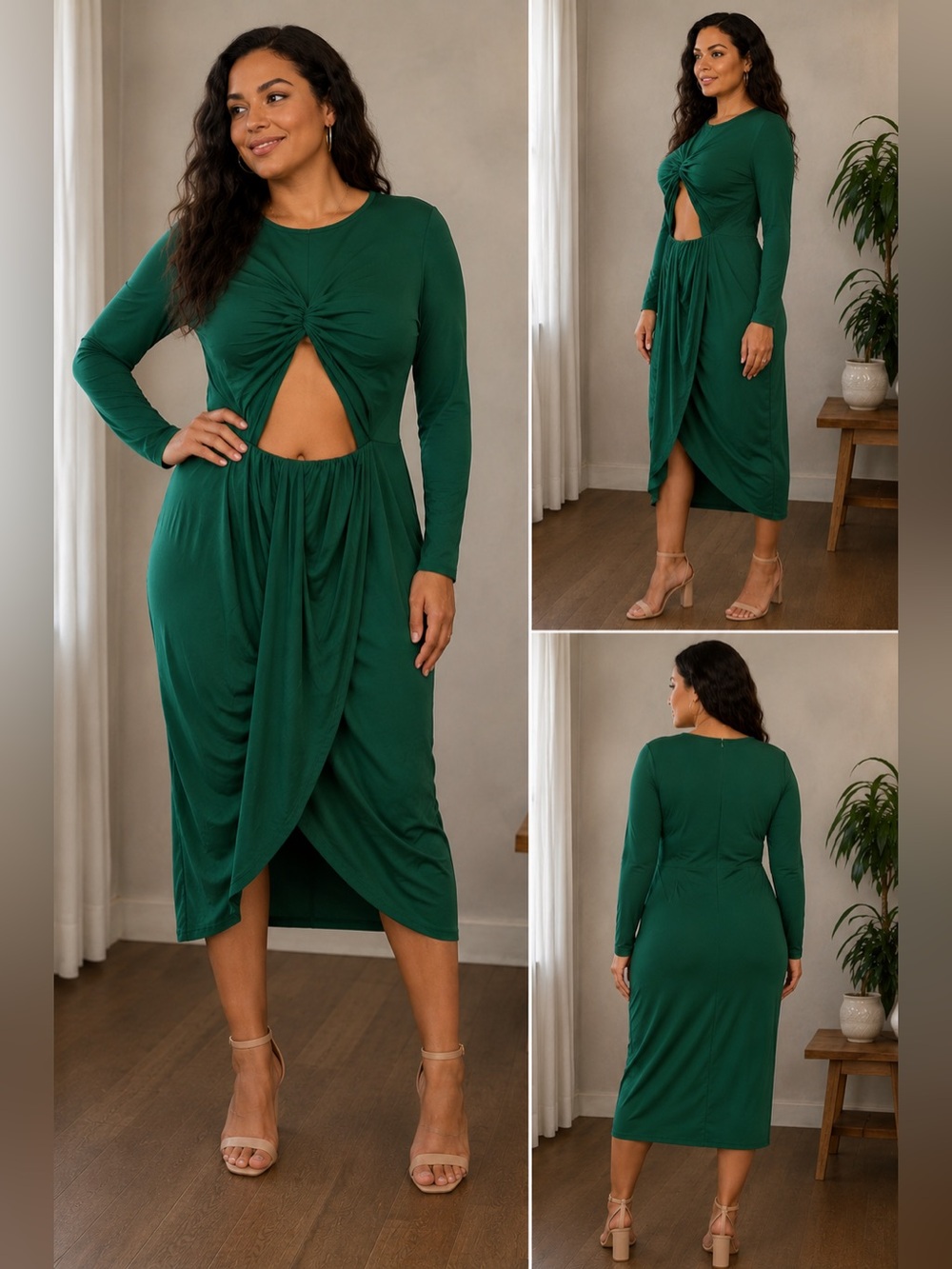 Green Cutout Twist Front Midi Dress XXL